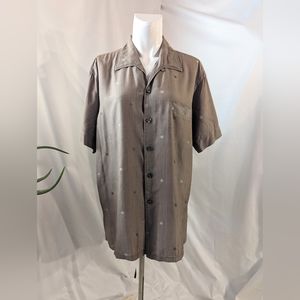 Vintage Men's Silk Button Up Stars Brown Taupe